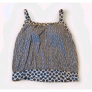 Lands End Tankini Top Womens 18W Blue White Geometic Padded Swimwear Beach